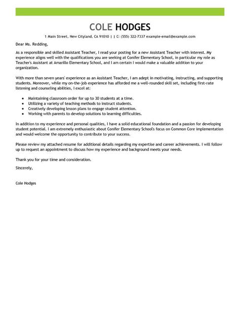 assistant teacher cover letter examples livecareer