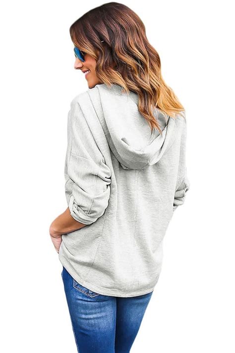 gray loose lace up women cute hoodies online store for women sexy dresses