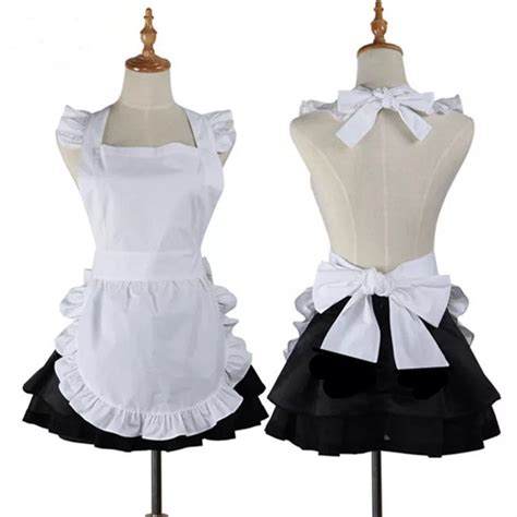 female white and pink housewife maid korean bowknot apron cute lady