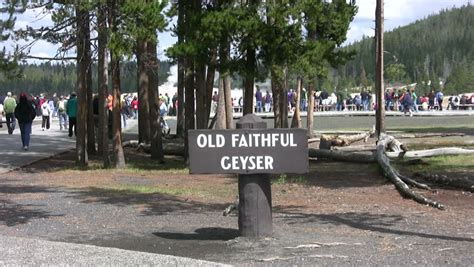 Old Faithful Geyser Sign At Yellowstone Stock Footage