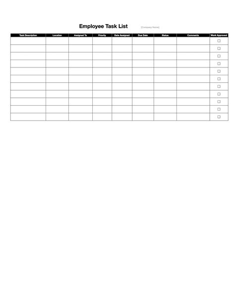 task management employee task list template