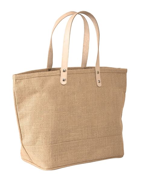 small jute tote bag  leather handles size