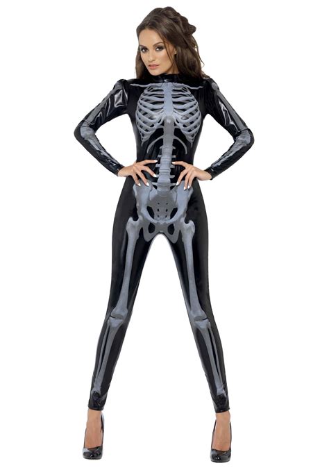 Fever Women S Skeleton Costume Catsuit With Cap Sleeves