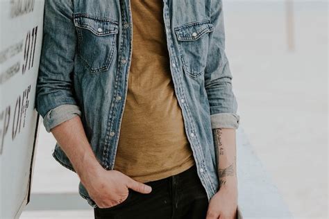 wear  denim shirt mens outfits style tips