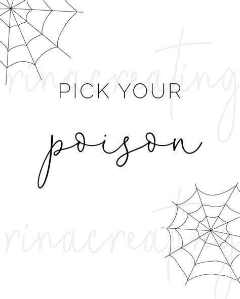 pick  poison printable sign halloween bar sign etsy