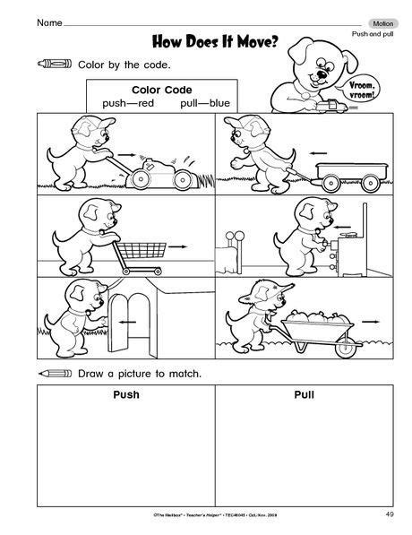 force  motion kindergarten worksheets worksheet    move  images