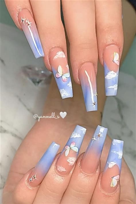 natural butterfly nails design  long nails  fashion girls