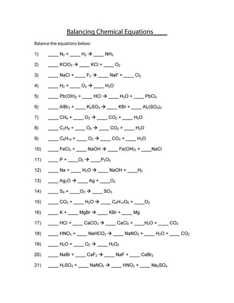 balancing chemical equations worksheet  answers grade  db excelcom