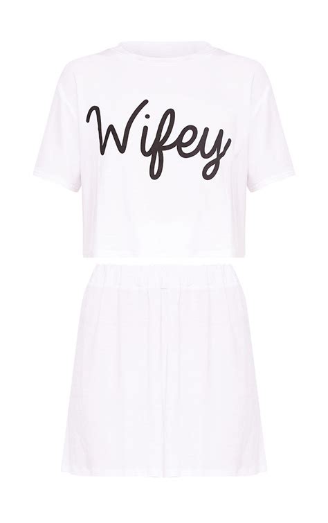 white wifey pj set nightwear onesies prettylittlething