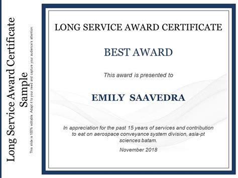 long service award certificate sample  graphics  powerpoint