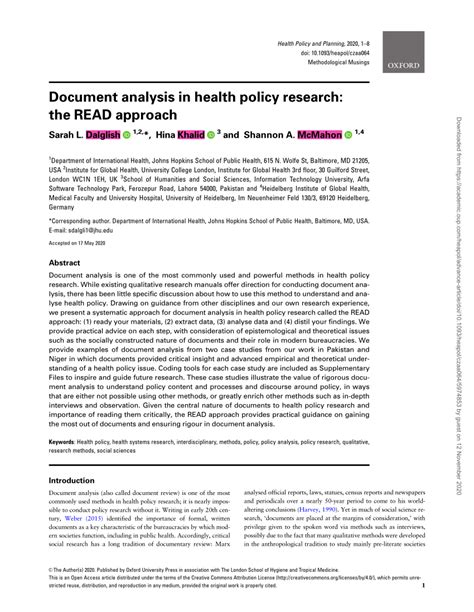 document analysis  health policy research  read approach