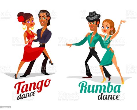 Vector Cartoon Of A Couples Dancing Tango And Rumba Stock Illustration