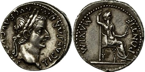 coin tiberius denarius   ad lyons silver ric roman imperial coins