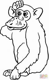 Coloring Chimpanzee Pages Printable Thinking Orangutans Common Drawing Categories Supercoloring Apes Popular Cartoon Book sketch template