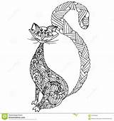 Zentangle Cat Antistress Monochrome Drawn Coloring Hand Preview sketch template