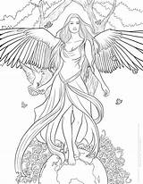 Coloring Pages Fantasy Adults Adult Goddess Angel Printable Print Fairy Drawing Sheets Books Color Book Kids Selinafenech Ella Ivory Thistle sketch template