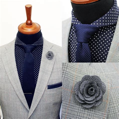 the new dark blue knitted tie available at together with the grey microfiber