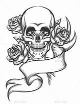 Skull Rose Roses Ribbon Skulls Tattoo Drawing Tattoos Stencil Drawings Coloring Pages Designs Draw Stencils Graphicriver Human Sketches Getdrawings Background sketch template