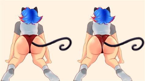 Rule 34 Ass Back View Big Ass Blue Hair Cat Ears Cat Tail Clothed