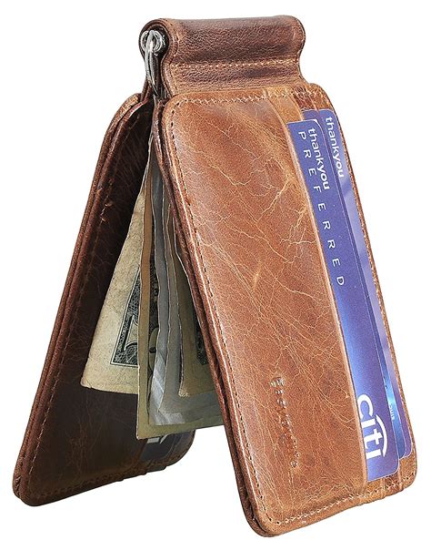 genuine magnetic napa leather front pocket money clip slim minimalist