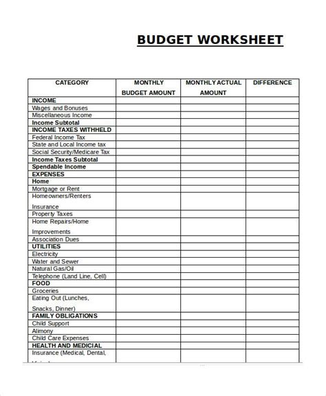 monthly budget worksheet simple monthly budget template simple