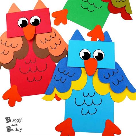 owl paper bag puppet craft  kids buggy  buddy