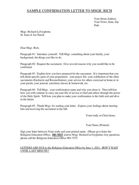 fillable  sample confirmation letter  bishop fax email print