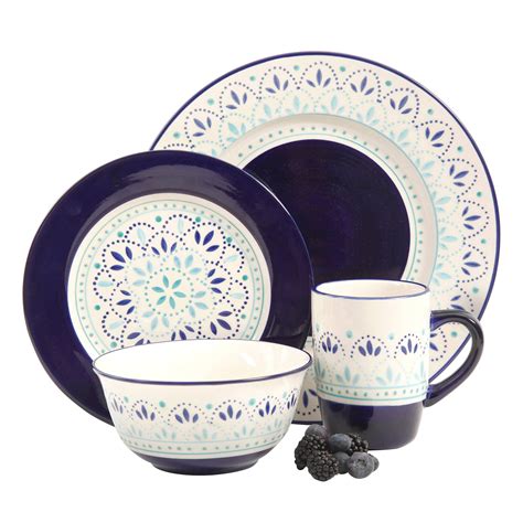 kamille  piece stoneware dinnerware set whiteblue walmartcom