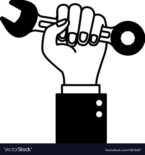 Hand Holding Spanner Flat Icon Black Silhouette Vector Image