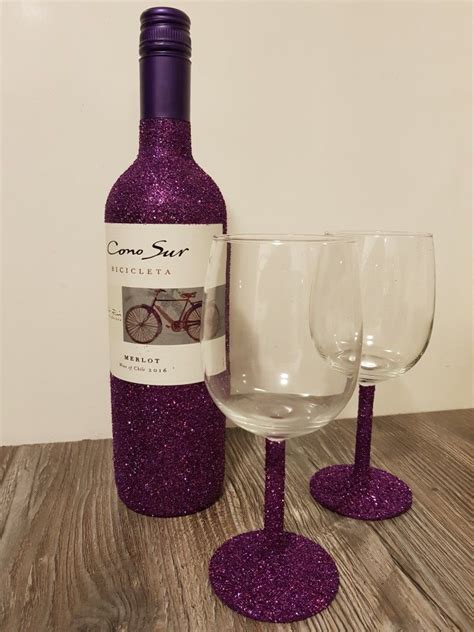 Purple Glitter Wine Bottle Glasses Paars Wijn Glazen Fles Wine