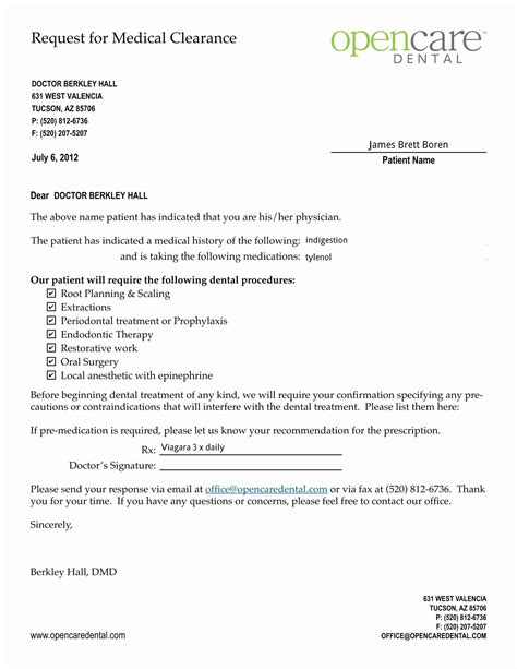 medical clearance letter template awesome   dental medical