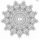 Coloring Sternen Mond Mandalas Ausdrucken sketch template