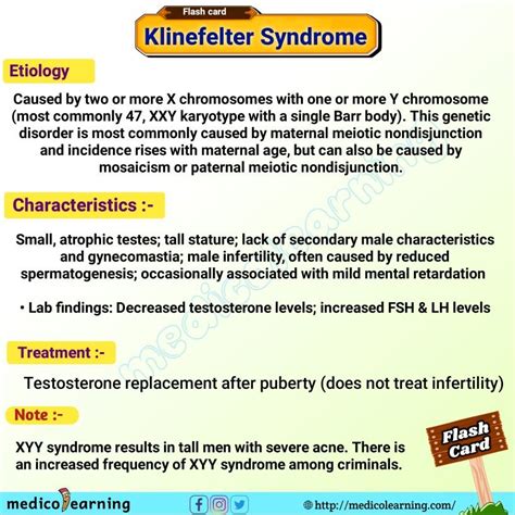Klinefelter Syndrome Flash Card Klinefelter Syndrome Flashcards X