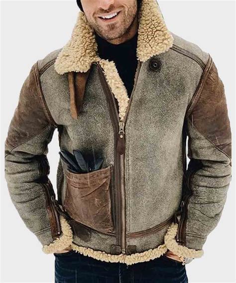 Mens Genuine Leather Winter Jacket With Shearling Collar
