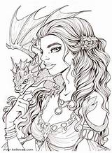 Coloring Pages Kelleeart Deviantart Daenerys Adult Dragon Inks Fairy Books Fantasy Sheets Adults Drawings Printable Colouring Book Drawing Coloriage Print sketch template