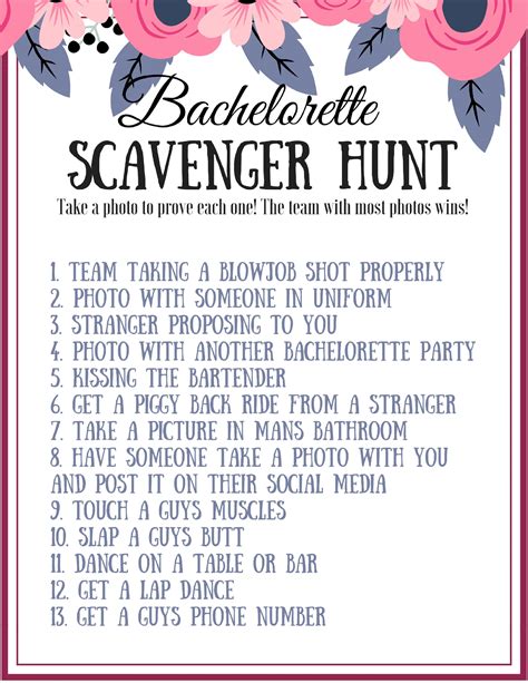 bachelorette party game scavenger hunt instant download