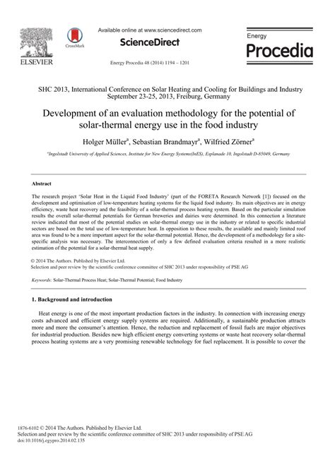 development   evaluation methodology   potential  solar thermal energy