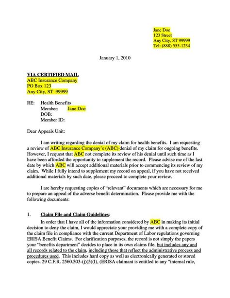 insurance claim letter template financial report