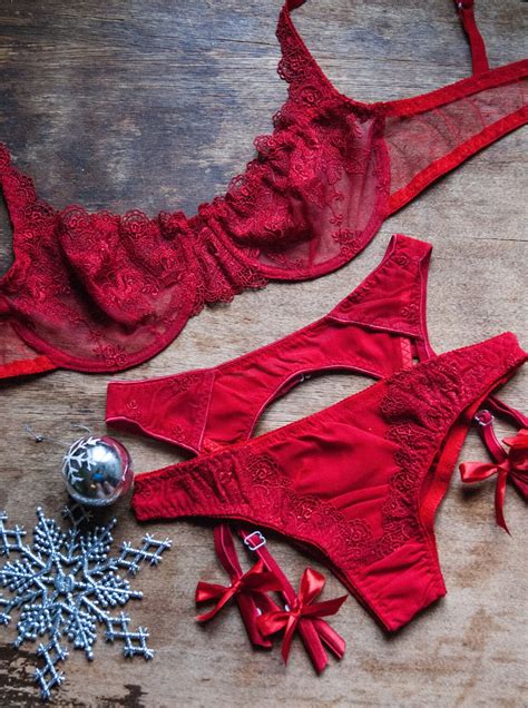lingerie set sexy red bra red mesh set wife t wedding etsy