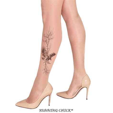Tattoo Stockings Eagle Dry Branches Printed Unilateral Leg Pantyhose In