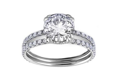 Pave Prongs Double Band Diamond Engagement Ring In 14k White Gold