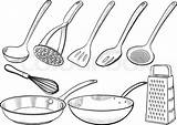 Kitchen Drawing Vector Tools Equipment Cooking Drawn Hand Getdrawings Skillet Pan Illustrations sketch template