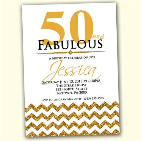 birthday invitation fifty  fabulous gold  purplechicklet