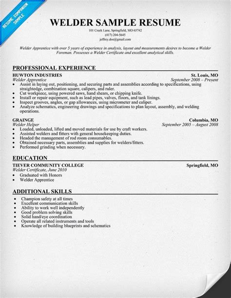 welder resume sample welding pinterest resume examples