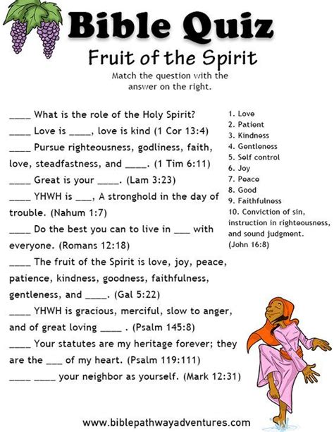 printable bible quiz fruit   spirit bible activities  kids