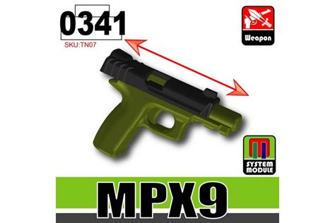 pistolet mpx  podvizhnym zatvorom cherno zelenyy aksessuary sidan dlya minifigurki lego nevabrik