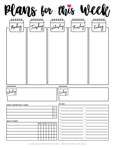 cute printable weekly planner    tackle  study planner
