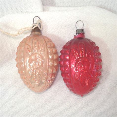 Antique Rose Embossed German Glass Christmas Ornaments From