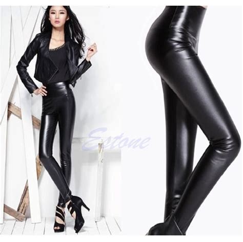 Sexy Lady High Waisted Women S Faux Leather Stretch Skinny Pants Slim