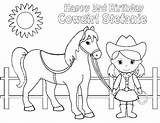 Cowgirl Coloring Pages Cowboy Horse Printable Birthday Kids Party Personalized Activity Getcolorings Print Etsy Barbie Color Favor Sold sketch template